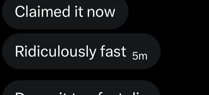 Message saying a SettleySend claim was ridiculously fast